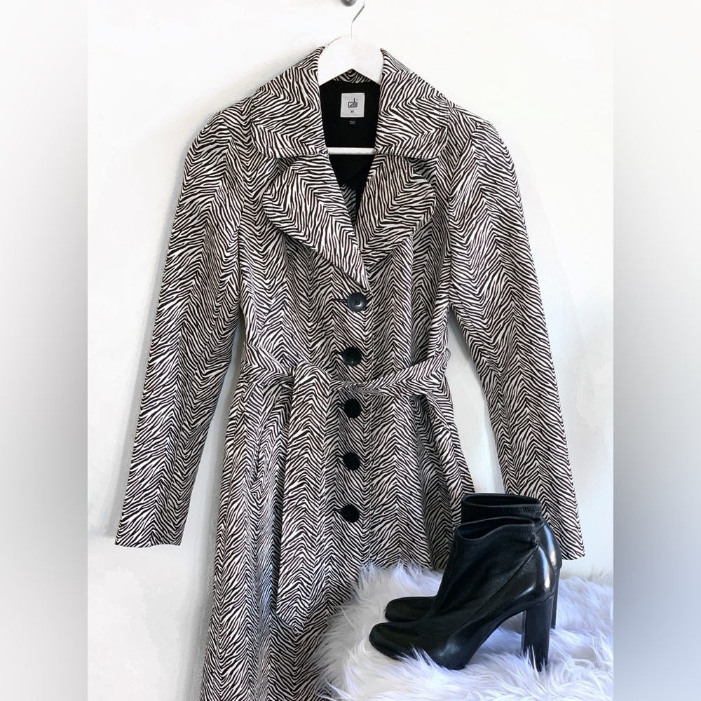 NWT CABI Black/White Zebra 007 Trench Coat, Size S,